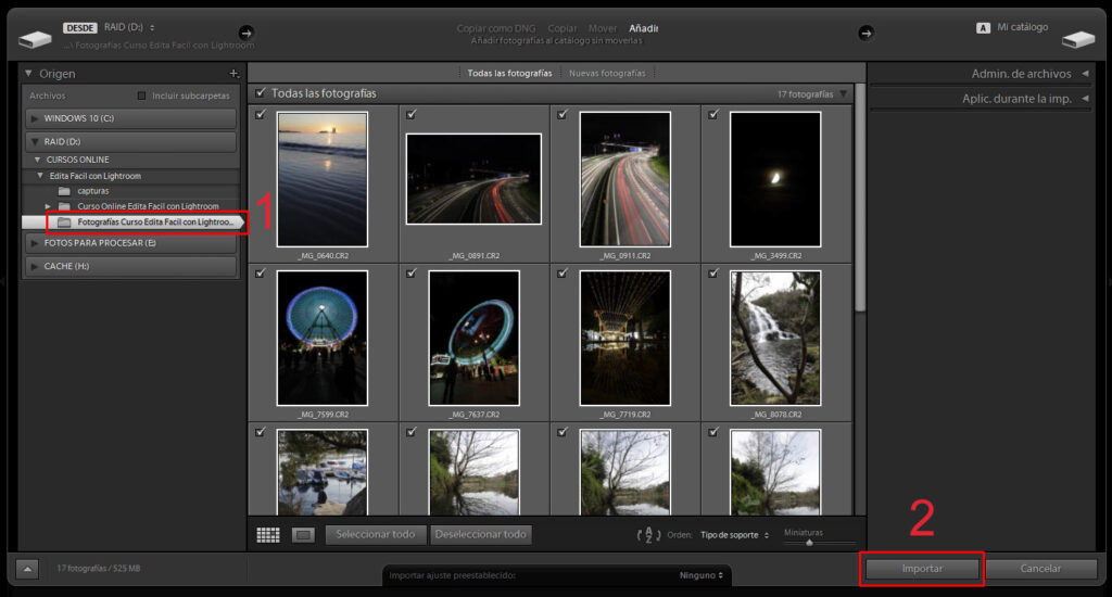 Importar Fotografias a Lightroom